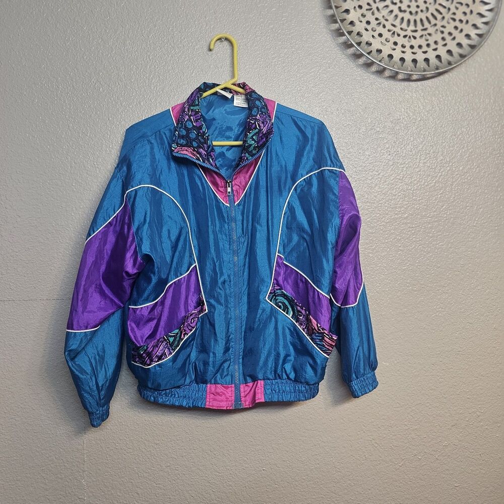 Vintage Athletic Works Colorblock Windbreaker Jacket Womens Medium 80s 90s DD726